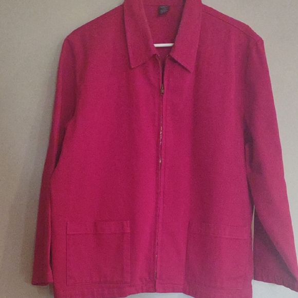 Lands' End Jackets & Blazers - Lands' End Women's Regular Large Red Denim Utility Jacket with Structured Design